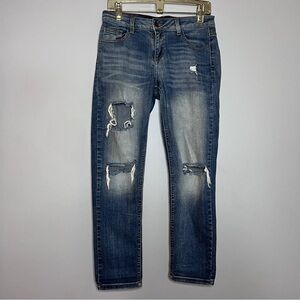 Cello Straight Blue Jeans with Fashionable Distressing Size 5 Low Rise EUC